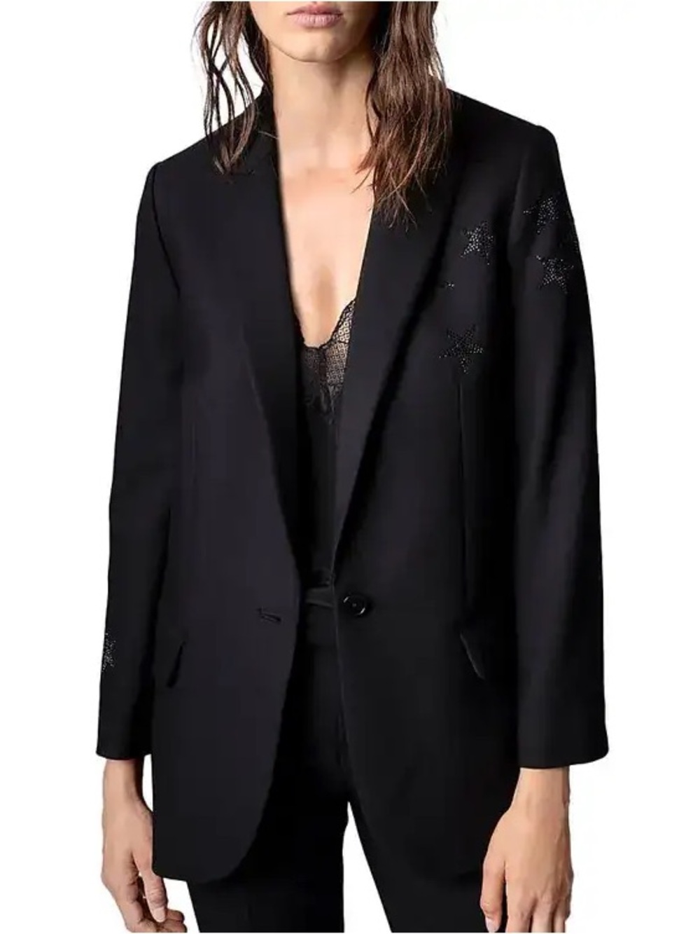 Zadig & Voltaire Black Single-Button Star-Detail Blazer